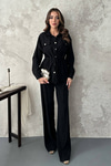 Black Button Detail Shirt And Ribbed Trousers