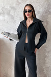 Black Zip-Up Two-Piece Set