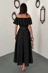 Black Covered Yarn Blouse And Skirt Set