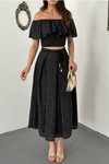 Black Covered Yarn Blouse And Skirt Set