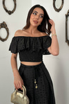 Black Covered Yarn Blouse And Skirt Set