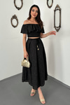 Black Covered Yarn Blouse And Skirt Set