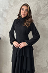 Black Layered Dress with Waist Detail