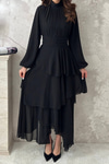 Black Layered Dress with Waist Detail