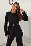 Black Belted Jacket and Trousers Suit