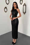 Black Backless Sequin Dress