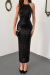 Black Backless Sequin Dress
