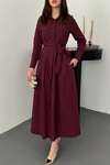 Toptan BORDO Düğmeli Poplin Elbise