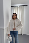 Toptan Ekru Peluş Kısa Ceket