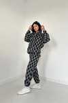Toptan Siyah Polar Kapüşonlu Sweatshirt ve Pantolon Takım