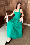 Green Halter Neck Linen Dress