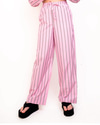 Capri Poplin Çizgili Pantolon-Pembe Kahve