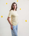 CII Nakışlı Basic Tshirt- Butter Yellow Ekru Nakış
