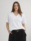 CII Nakışlı V Yaka Oversize Tshirt- Beyaz