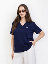 CII Nakışlı V Yaka Oversize Tshirt-Lacivert