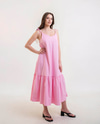 Ibiza Volanlı Poplin Elbise-Pembe