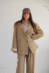 Maçka Oversize Çizgili Gömlek-Bej