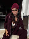 Soft Knit Zipped Hoodie-Burgundy