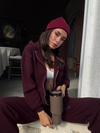 Soft Knit Zipped Hoodie-Burgundy