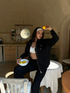 Soft Knit Zipped Hoodie-Deep Black