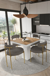 Arona Beyaz Lake MDF Ayak 90x90 Yemek Masası Mutfak Masası 4 Kişilik Masa Takımı Teddy Sandalye Akça