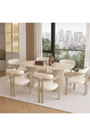 Beige İskandinav Bohem Ayak 6'lı Tokyo Metal Demonte Sandalye 80x160 Masa Sandalye Takımı Traverten Krem