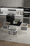 Bianco Lake MDF Ayak Tokyo Demonte Sandalye 80x80 Yemek Masası Mutfak Masası 4 Kişilik Siyah Mermer