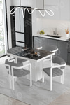 Bianco Lake MDF Ayak Tokyo Demonte Sandalye 80x80 Yemek Masası Mutfak Masası 4 Kişilik Siyah Mermer