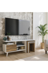 Dekorister Nature Zigon Sehpalı Tv Ünitesi/Düşer Kapaklı Raflı Tv Sehpası - Beyaz Ceviz