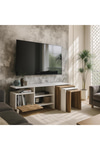Dekorister Nature Zigon Sehpalı Tv Ünitesi/Düşer Kapaklı Raflı Tv Sehpası - Beyaz Ceviz