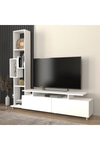 Dekorister Tulip Beyaz Kitaplıklı TV Ünitesi / Modern Raflı ve Kapaklı Salon Ünitesi
