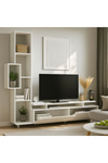 Dekorister Tulip Beyaz Kitaplıklı TV Ünitesi / Modern Raflı ve Kapaklı Salon Ünitesi