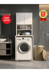 Dorpek Ayaklı Çamaşır Makinesi Dolabı, Kurutma Makinesi Dolabı ve Çift Kapaklı Banyo Kiler Dolabı 67 x 190 cm Beyaz | Pegai