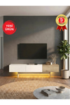 Dorpek Led Işıklı Tv Sehpası 180 cm 3 Kapaklı Tv Sehpası, 3 Kapaklı Tv Ünitesi, Televizyon Sehpası 180 cm Beyaz - Sepet | Halikarnas