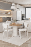 Elma Yuvarlak Ceviz Mutfak Masa 4 Adet Sandalyeli Takım 90x90 Cm Krem