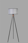Fısco Tripod Siyah Lambader Silindir Hasır Gri Abajurlu