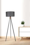 Fısco Tripod Siyah Lambader Silindir Hasır Siyah Abajurlu