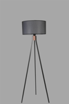 Fısco Tripod Siyah Lambader Silindir Hasır Siyah Abajurlu