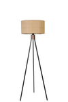 Fısco Tripod Siyah Lambader Silindir Hasır Rattan Abajurlu