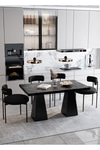 Frame Lake MDF Ayak Teddy Sandalye 80x140 Yemek Masası Mutfak Masası 4 Kişilik Masa Sandalye Takım Siyah Mermer