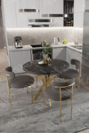 Frame Mat Gold Ayak 4'lü Teddy Sandalye 90x90 Masa Sandalye Takımı Siyah Mermer