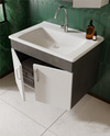 Gümüş 65 Cm Lavabolu Banyo Dolabı Retro Gümüş-beyaz Seramik Lavabo Dahil