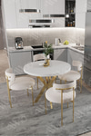 Lea Mat Gold Ayak 4'lü Teddy Sandalye 90x90 Masa Sandalye Takımı Beyaz