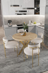 Lea Mat Gold Ayak 4'lü Teddy Sandalye 90x90 Masa Sandalye Takımı Akça