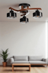 Lumexx Weston 3 Lü Ceviz Metal Başlıklı Plofonyer Avize