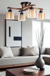 Lumexx Weston 4 Lü Ceviz Çift Camlı Plofonyer Avize