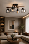 Lumexx Weston 4 Lü Ceviz Füme Camlı Plofonyer Avize