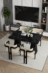 Marble Lake MDF Ayak Tokyo Demonte Sandalye 80x120 Yemek Masası Mutfak Masası 4 Kişilik Siyah Mermer