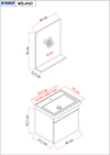 Milano 50 Cm Lavabolu Banyo Dolabı,lavabo Dahil, Ayna Dahil,sonomo Meşe