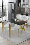 Mirage Mat Gold Lotus 80x120 Yemek Masası Mutfak Masası Ofis Masası 4 Kişilik Masa Sandalye Takımı Siyah Mermer Sandalye Mat Gold Beyaz